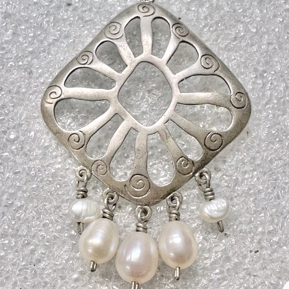 Silpada RARE Vintage Sterling Silver Cutout Earrings w/Hanging Pearls - Picture 6 of 7